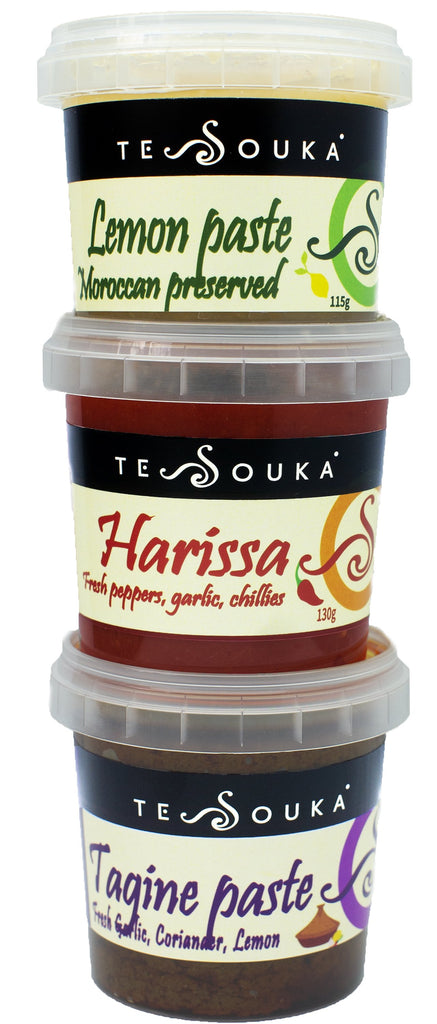 Ultimate Tagine Kit / sauces set: Tagine Paste, Harissa, Preserved Lemon